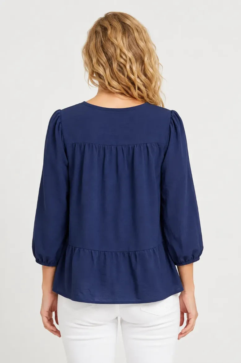 Lace Trim Air Flow Blouse - Peacoat Blue