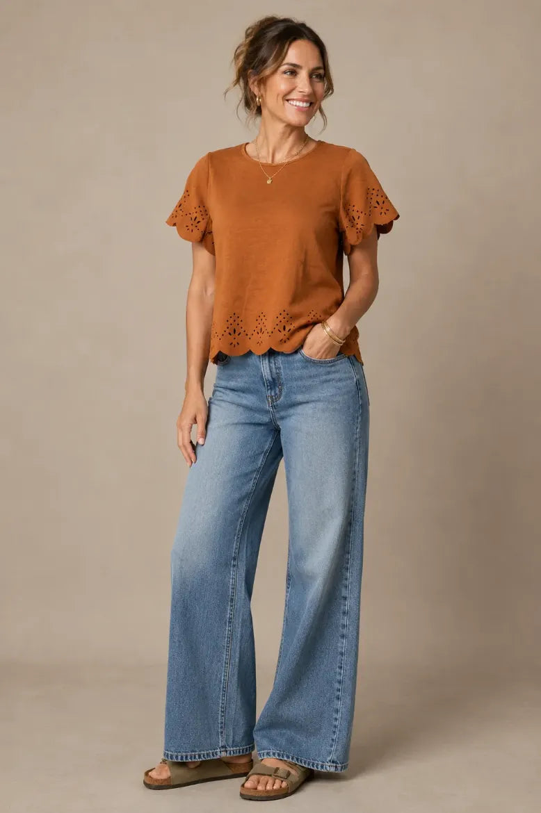 Faux Suede Laser Cut Tee