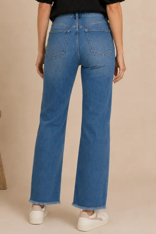 31" Inseam Wide Leg Fray Hem Jean - Medium Wash