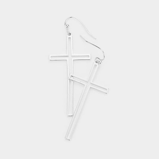 Cut Out Metal Cross Dangle Earrings