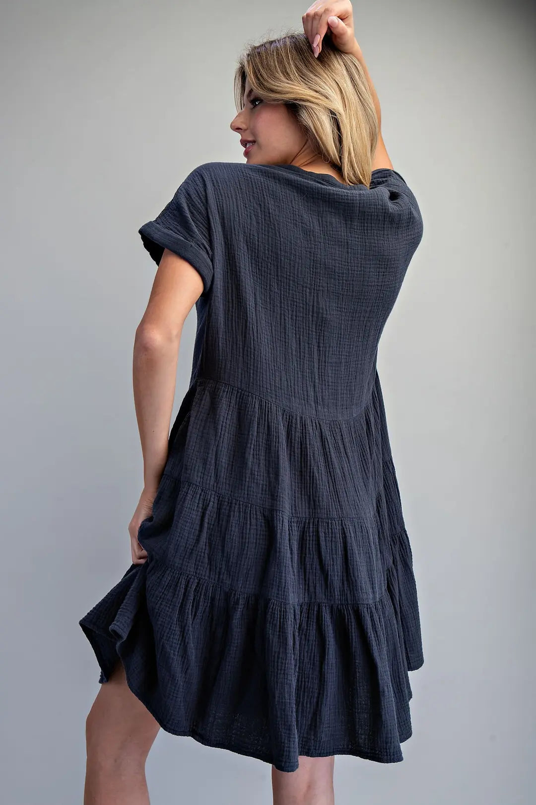 EE:SOME Soft Washed Cotton Gauze Mini Dress - Midnight Blue