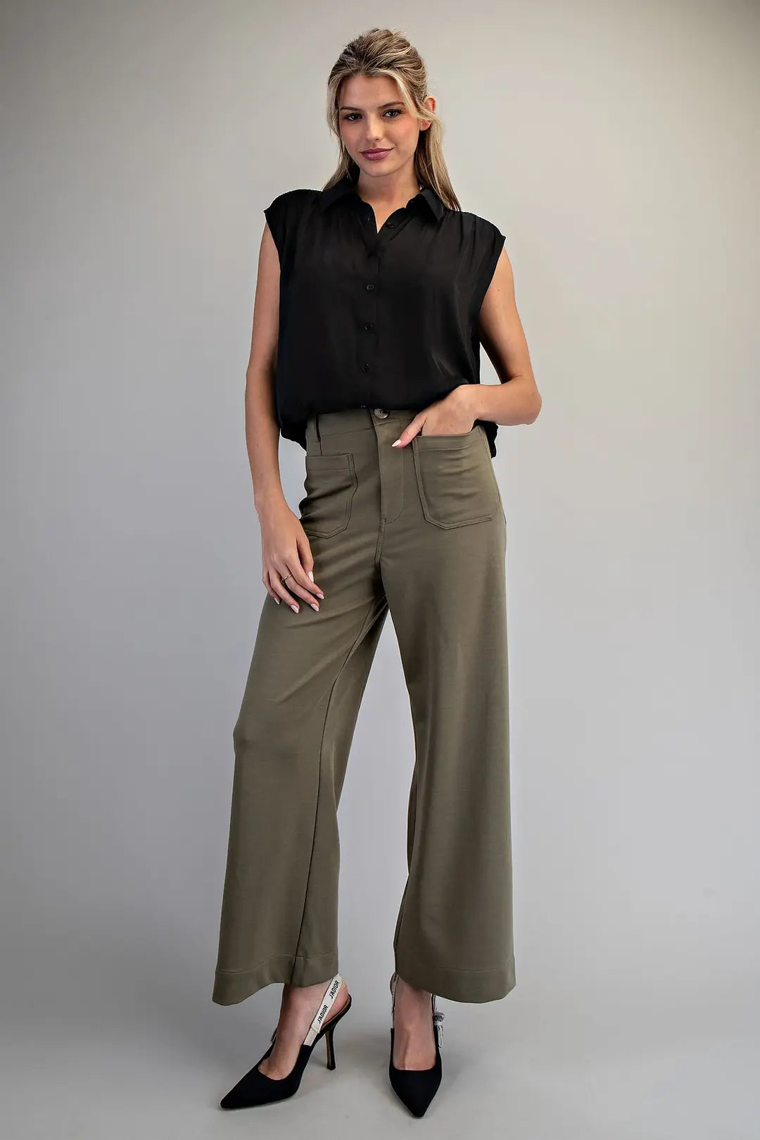 EE:SOME Solid Zipper Front Pants - Dry Herb