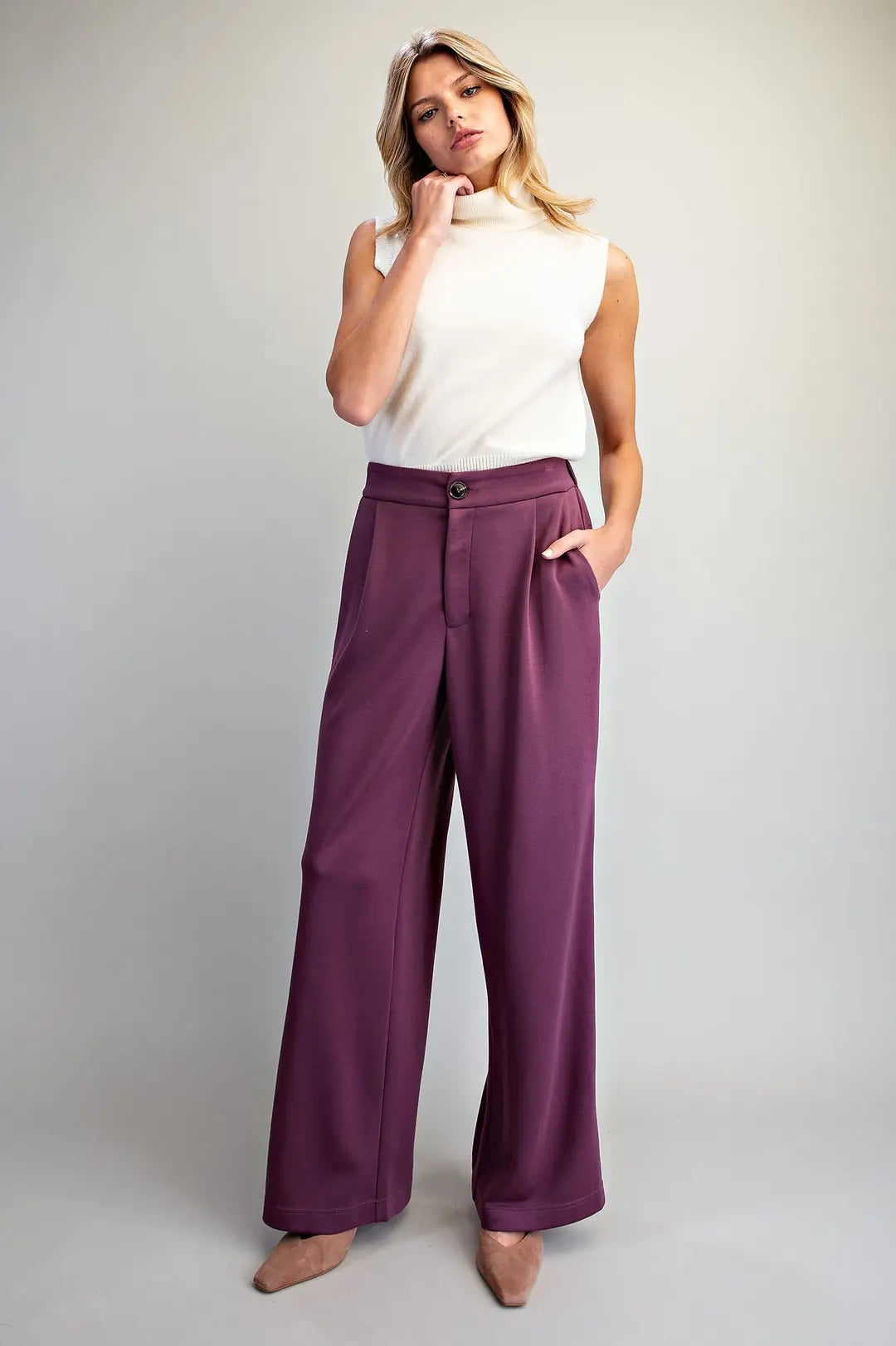 Fall Trousers Pleated Elastic Back Waist Pants