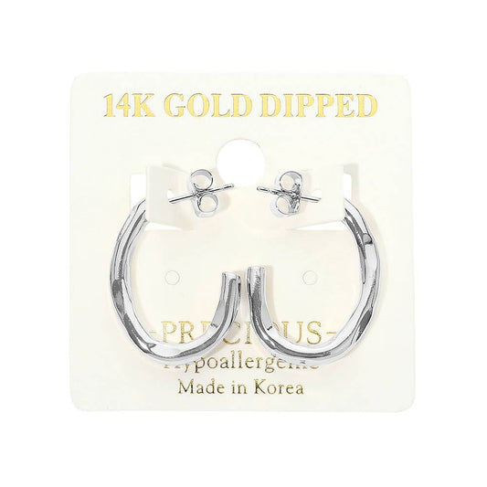 14K Gold Dipped Hypoallergenic Sculpted Open Oval Hoop Earrings