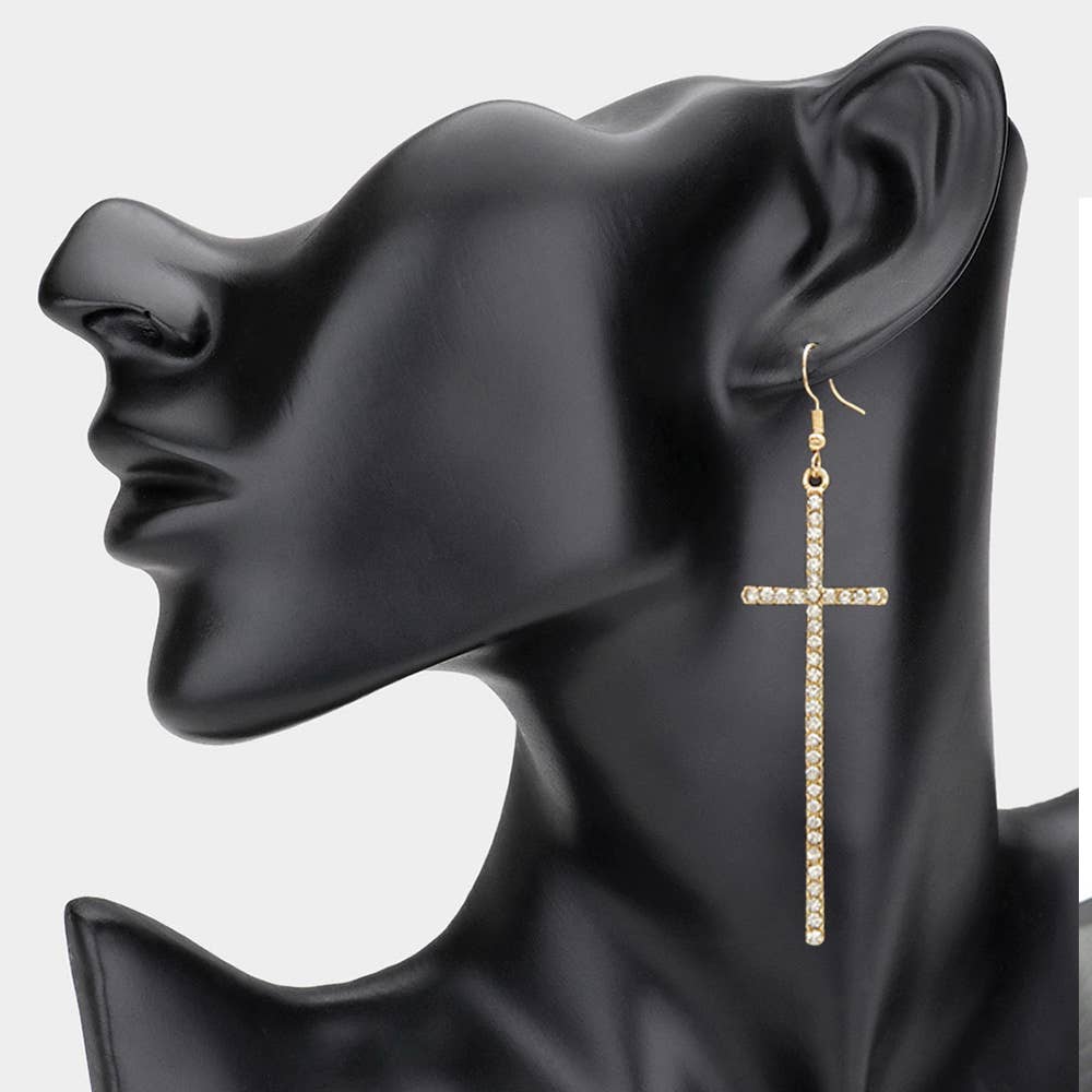 Crystal Embellished Cross Dangle Earrings