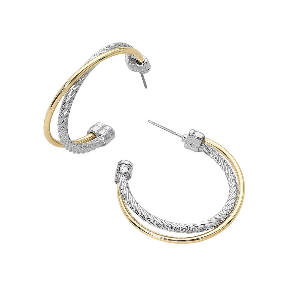 Two Tone Twisted Metal Hoop Earrings