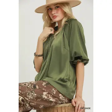 Collared Puff Sleeve Blouse