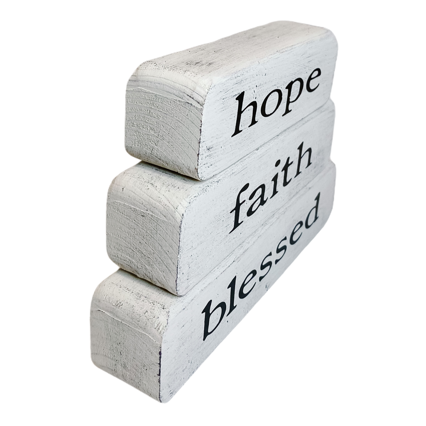 Rustic Faith – Hope Faith Blessed – White Stacked Blocks