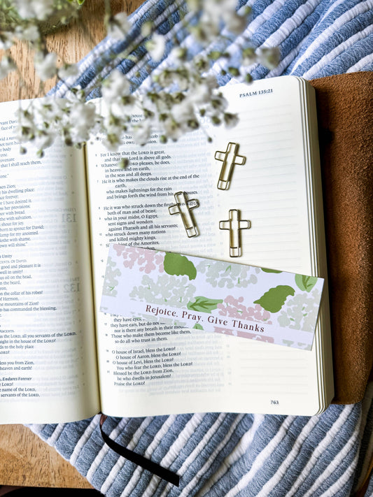 Cross Paperclip and Bookmark Set- Rejoice, Pray, Give Thanks