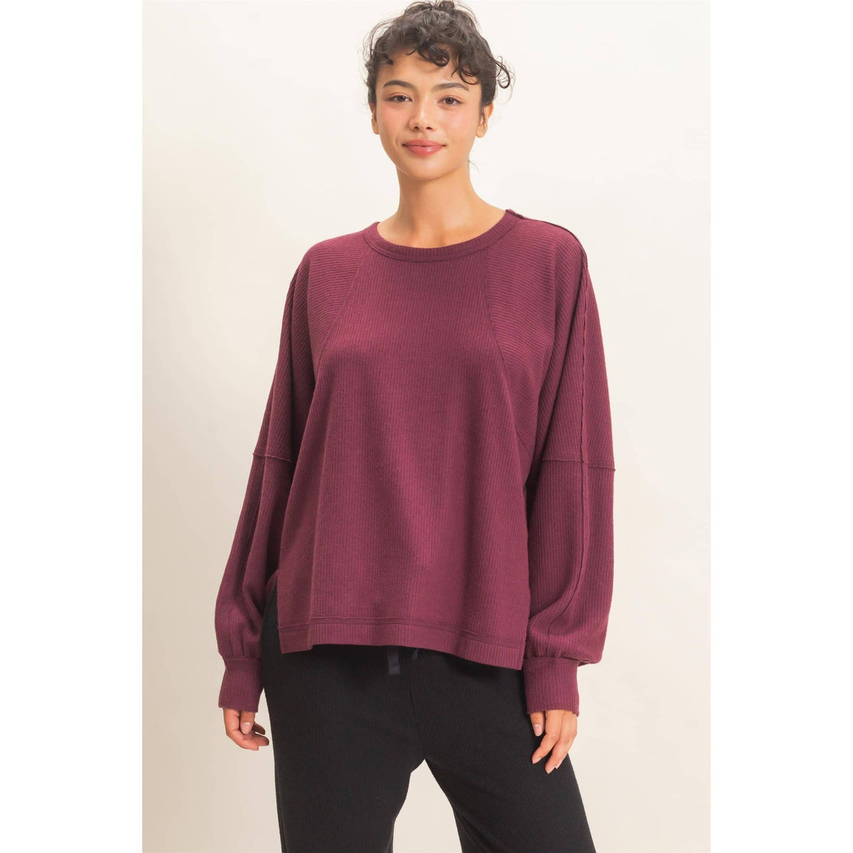 Brushed Waffle Long Sleeve Top