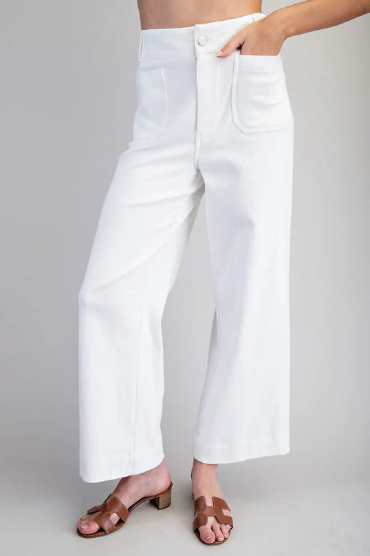 Soft Off White Washed Wide Leg Pants by EE:SOME