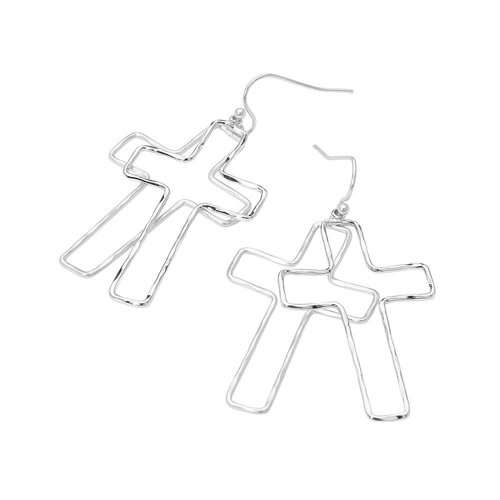 Metal Wire Open Double Cross Dangle Earrings