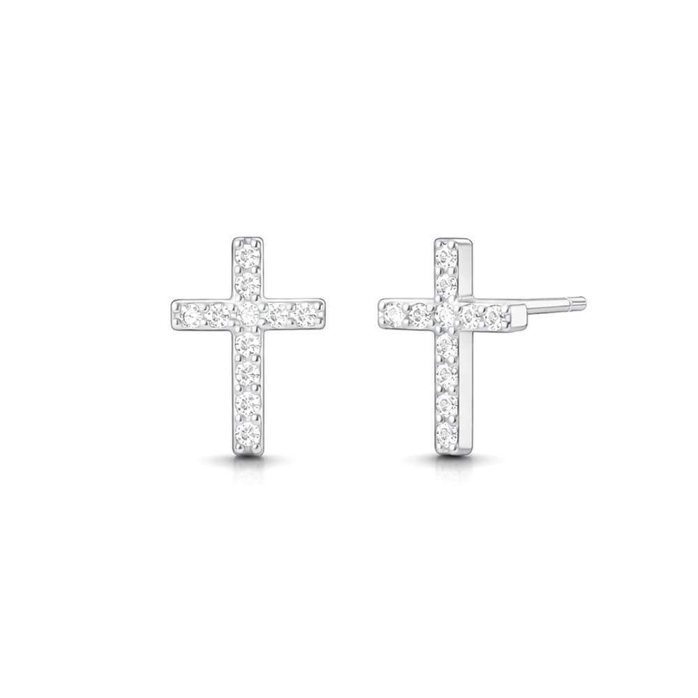 14K Gold Dipped CZ Pave Mini Cross Stud Earrings