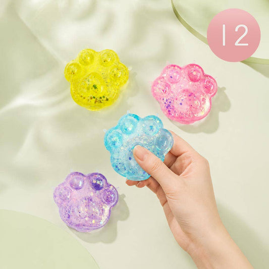 12PCS - Glitter Cat Paw Squeeze Squishy Stress Relief Toy