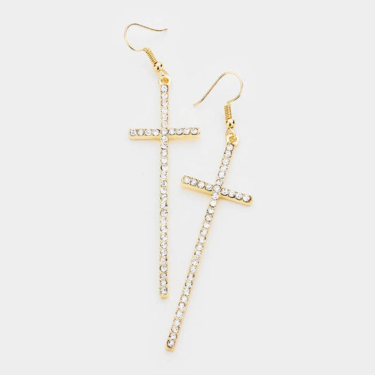Crystal Embellished Cross Dangle Earrings