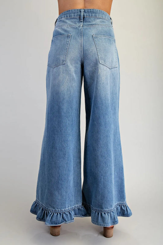 Mineral Washed Ruffle Hem Jeans by EE:SOME