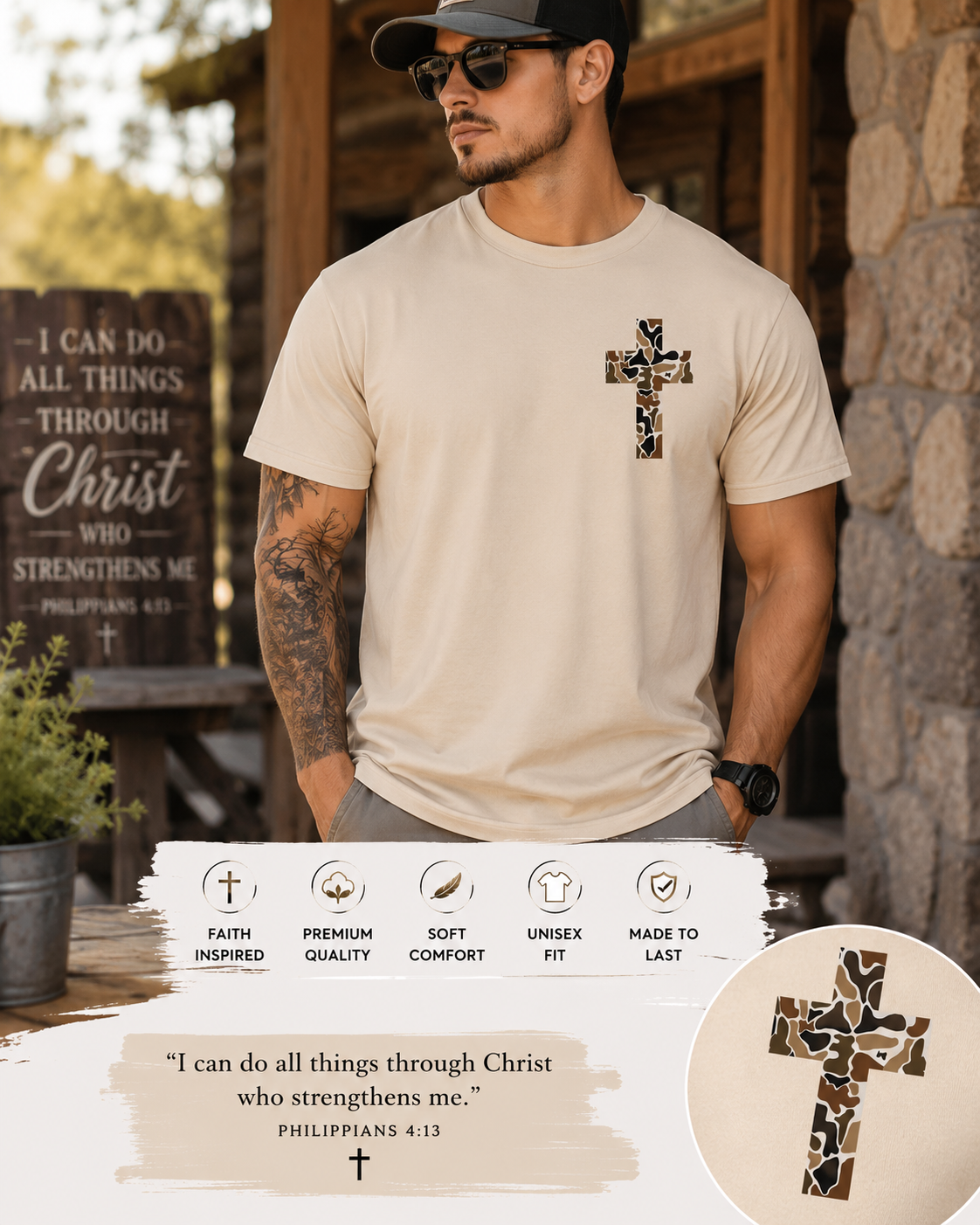 I Can Do All Things Through Christ Camo Cross Christian T-Shirt