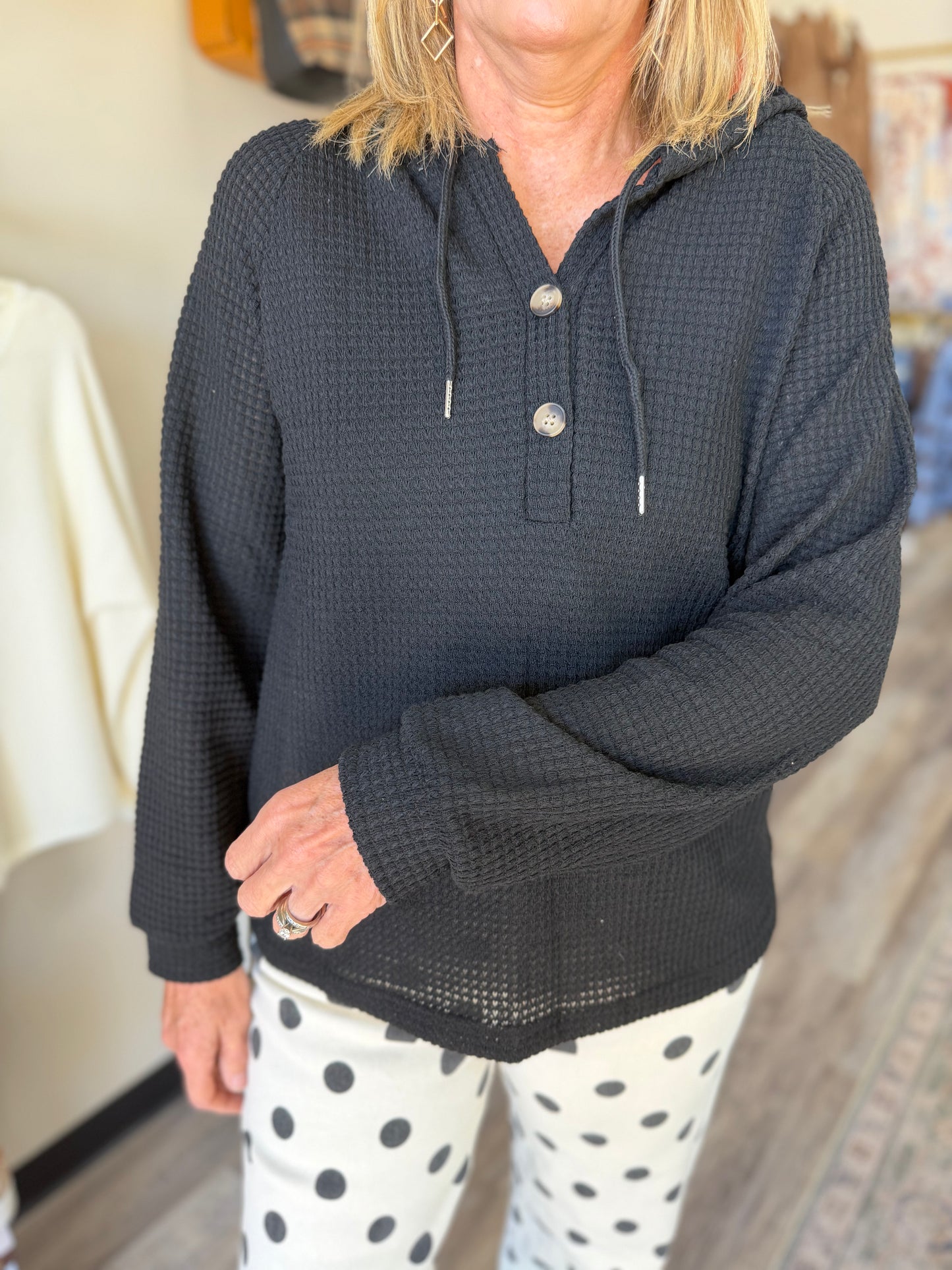 Waffle Hoodie Button Up