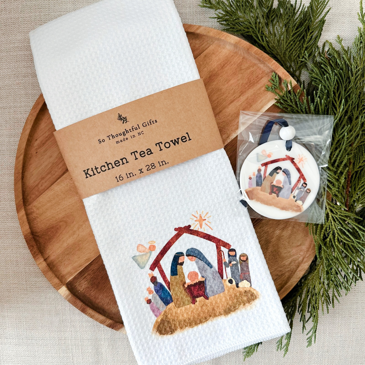 Christmas Gift Set - Nativity Watercolor | Towel & Ornament