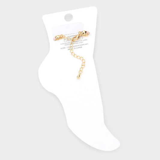 Faceted Beaded Open Metal Oval Link Double Layered Anklet