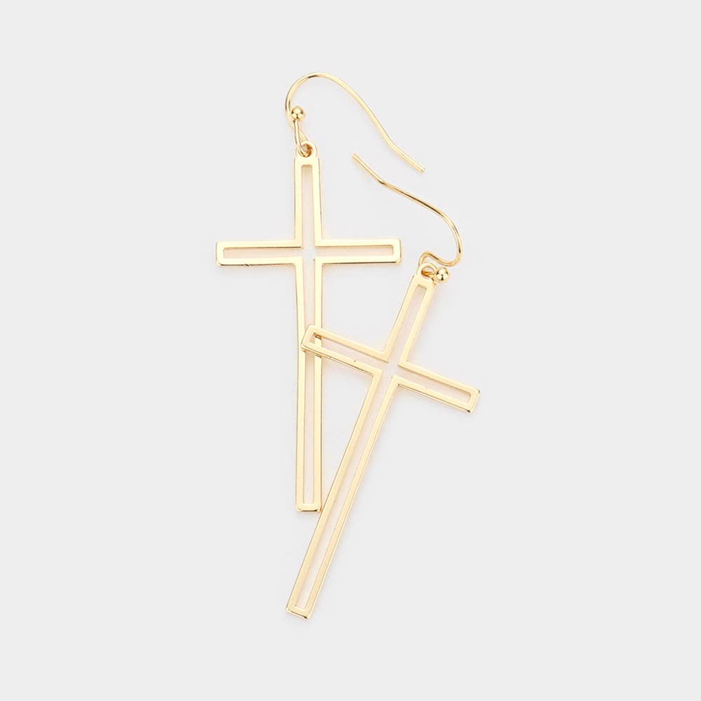 Cut Out Metal Cross Dangle Earrings