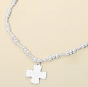 Brushed Hammered Mini Cross Necklace
