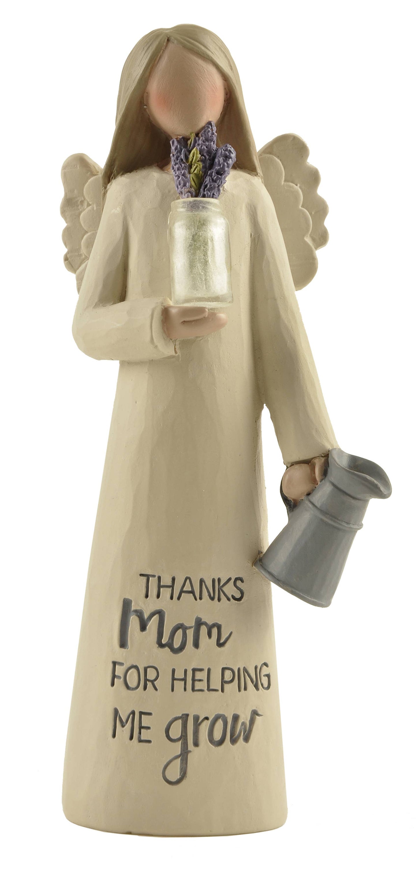 "Mom" Angel With Clear Vase And Flowers