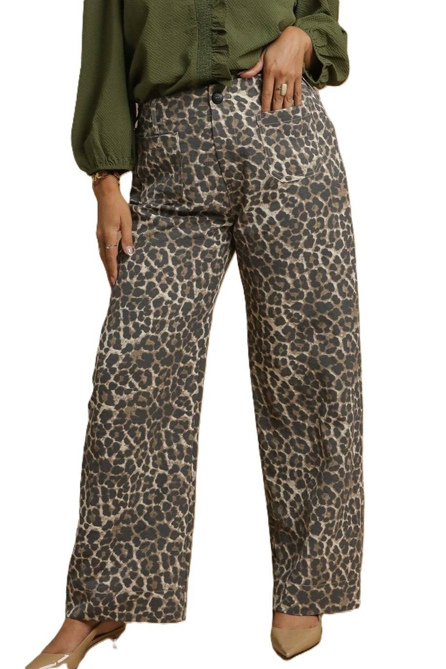 Plus Animal Print Non- Stretch Wide Leg Pants
