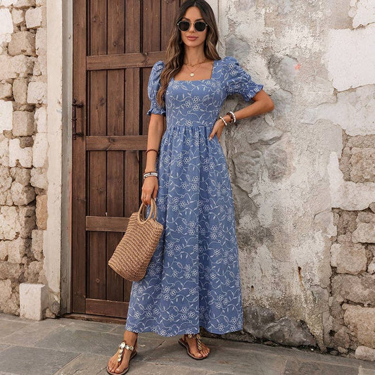 Floral Square Neck Puff Sleeve Maxi Dress Cottagecore
