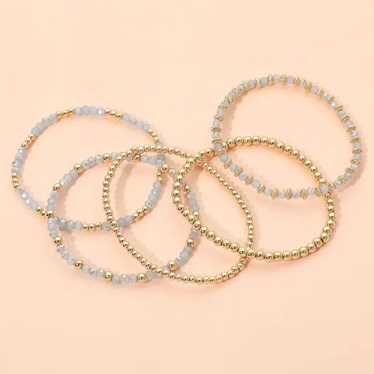 5PCS - Metal Ball Faceted Beaded Stretch Stackable Multi Layered Bracelets