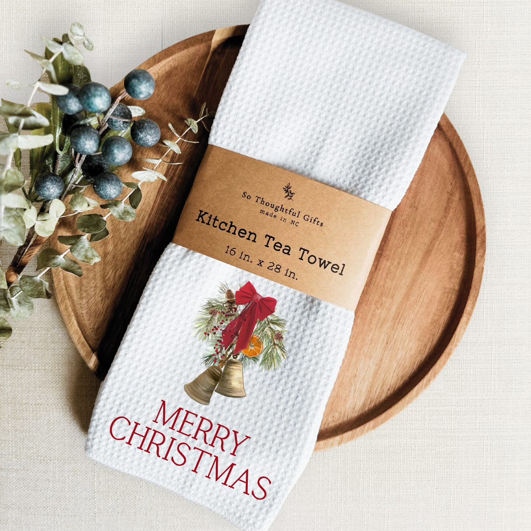 Christmas Dish Towel - Merry Christmas Bells | Kitchen Towel