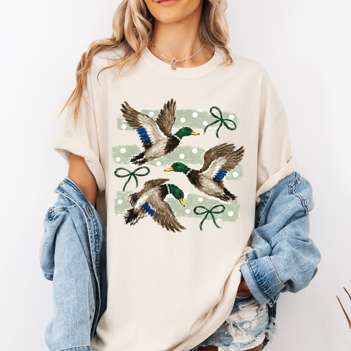 Mallard Ducks Trio Stripes Bows | Southern Preppy | Tshirt