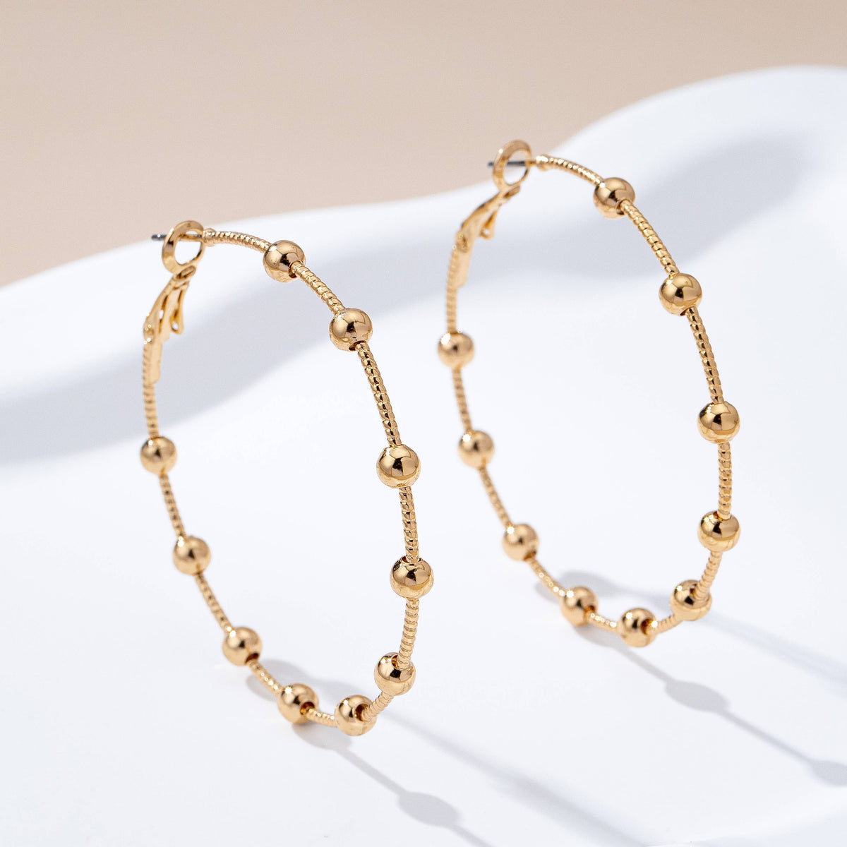 Classic Gold Ball Beaded Station Hoop Earrings | 80E61576