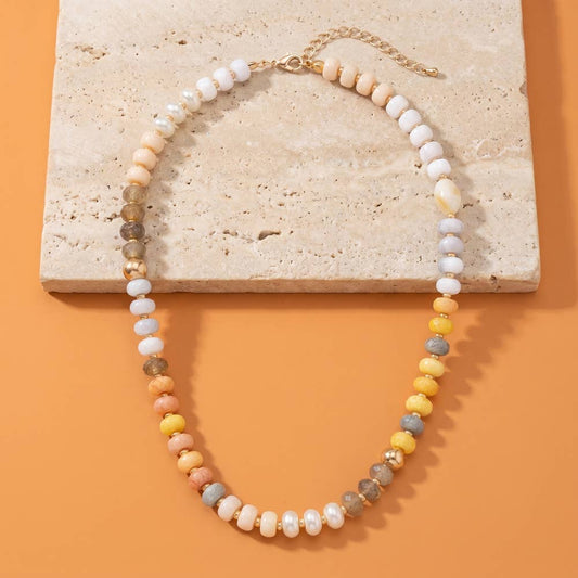 Smooth Stone Rondelle Beaded Strand Necklace