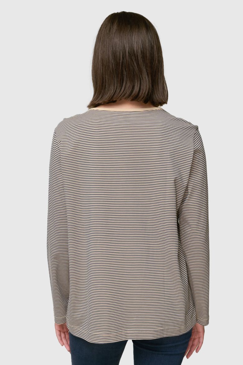 L/S Crew Neck Jersey Knit Striped Tee - Charcoal