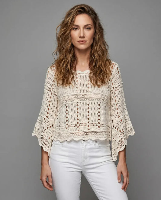 Crochet Flutter Bell Sleeve Blouse