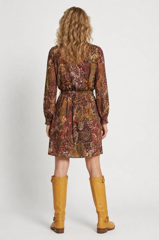 Georgette Ruffle Neck Button Front Dress