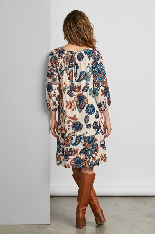 Challis Paisley Tie Front Ruffle Hem Dress