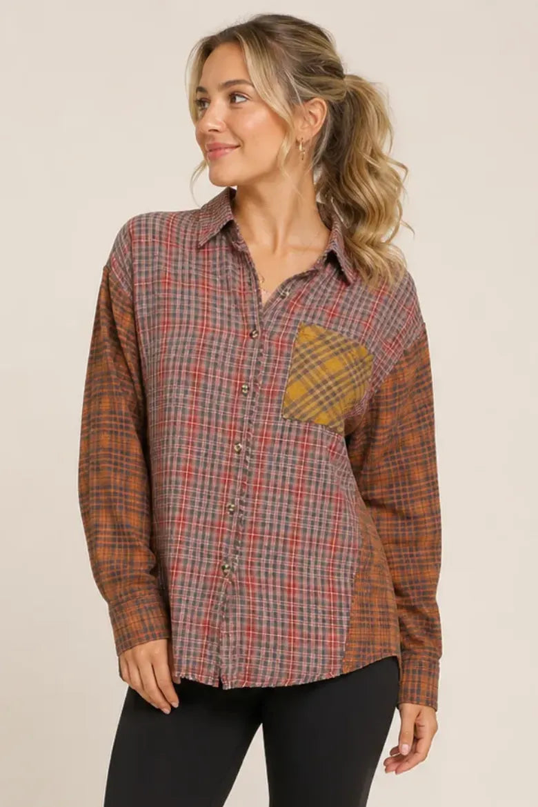 Fray Trim Mix Plaid Flannel