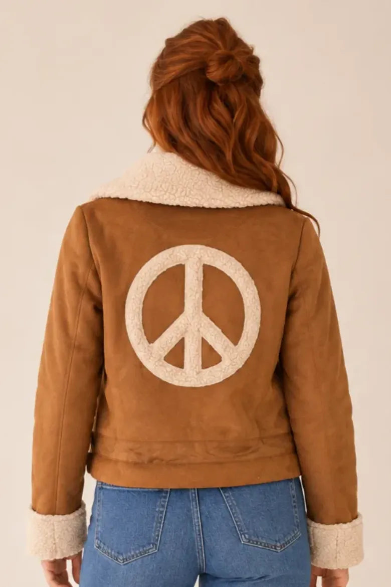 Sherpa Lined Faux Suede Peace Jackets