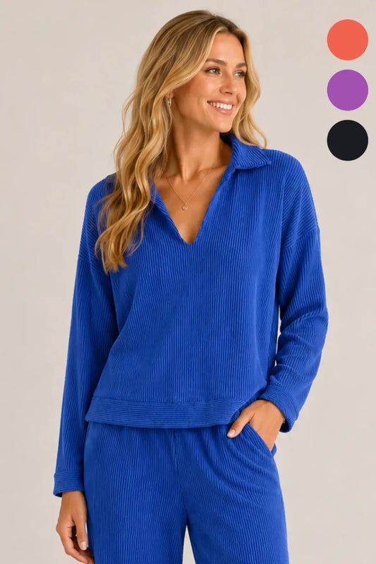 Urban Ribbed Johnny Collar Drop Shoulder Top