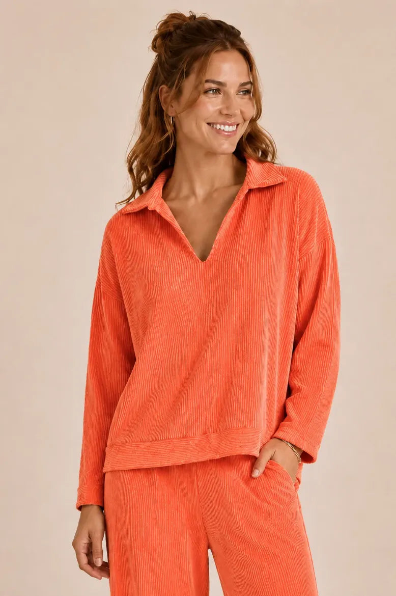 Urban Ribbed Johnny Collar Drop Shoulder Top