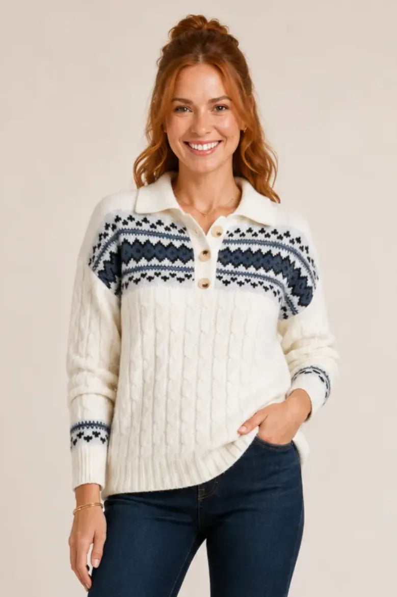 Nordic Button Front Sweater