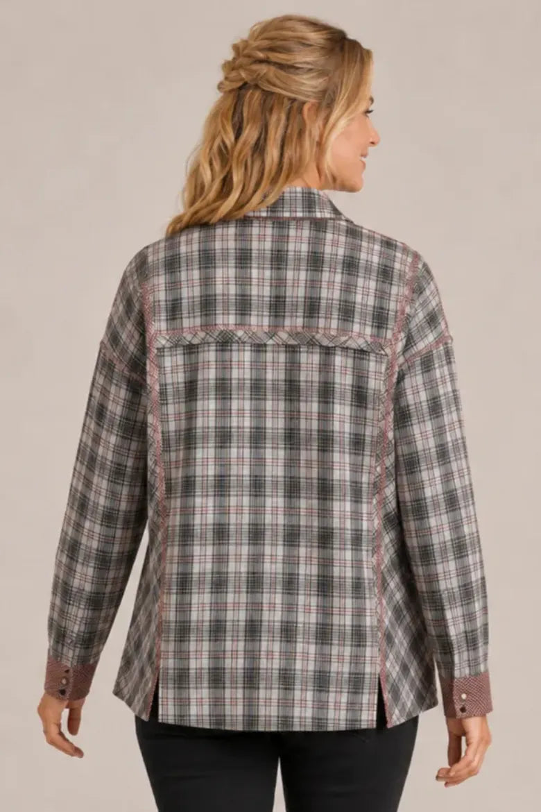 Mixed Plaid Button Down Top