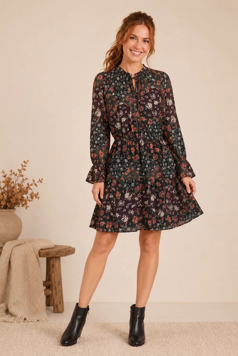 GEORGETTE FLORAL TIERED DRESS