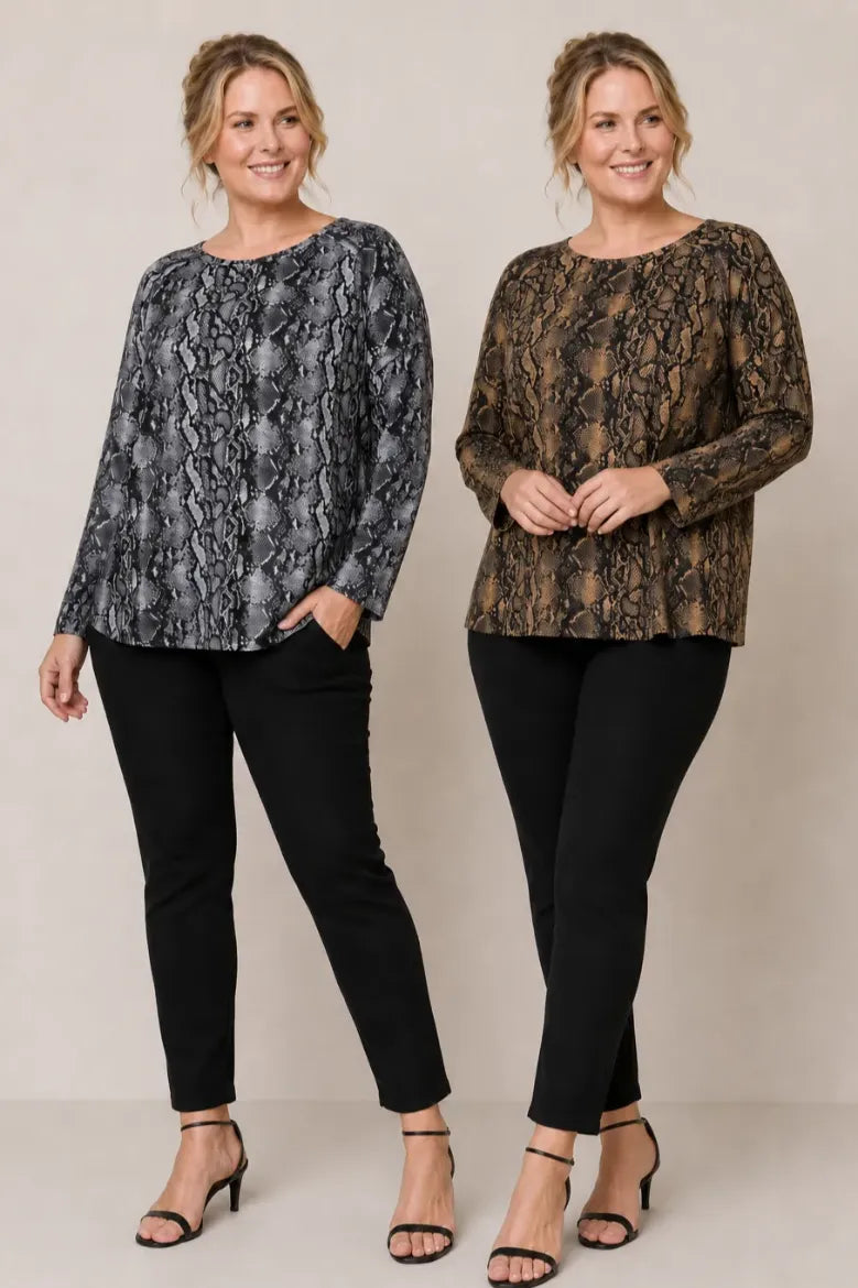 Animal Print L/S French Terry Printed Top - Curvy