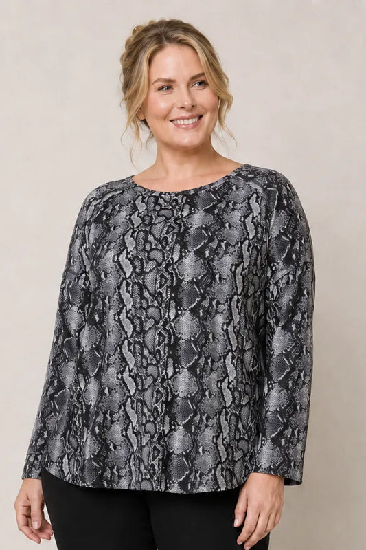 LONGSLEEVE FRENCH TERRY PRINTED TOP - CURVY