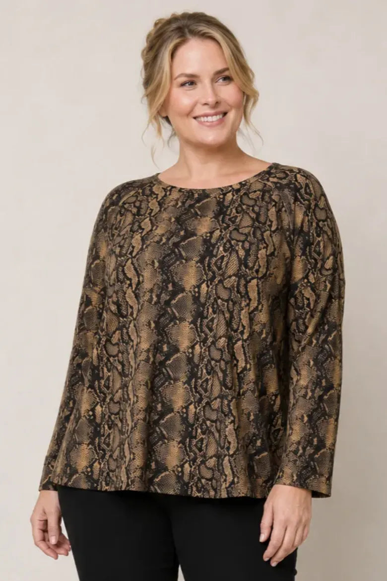 Animal Print L/S French Terry Printed Top - Curvy