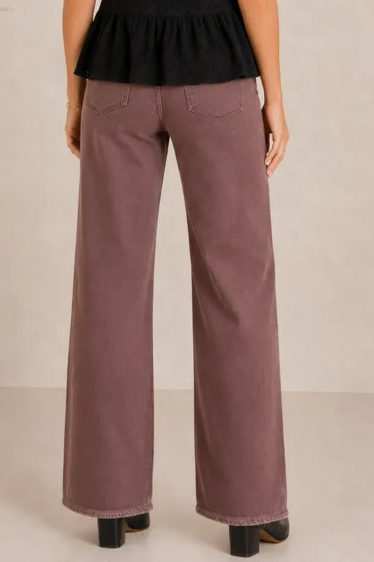 31" Inseam Wide Leg Fray Hem Jean - Chocolate