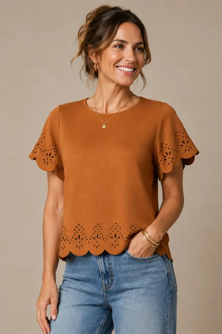 Faux Suede Laser Cut Tee